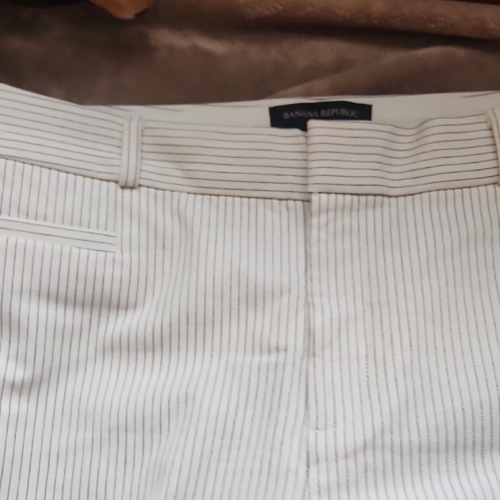 Banana Republic Cream With Black Pin Strip Pants, Classic Detailing - Picture 4 of 13